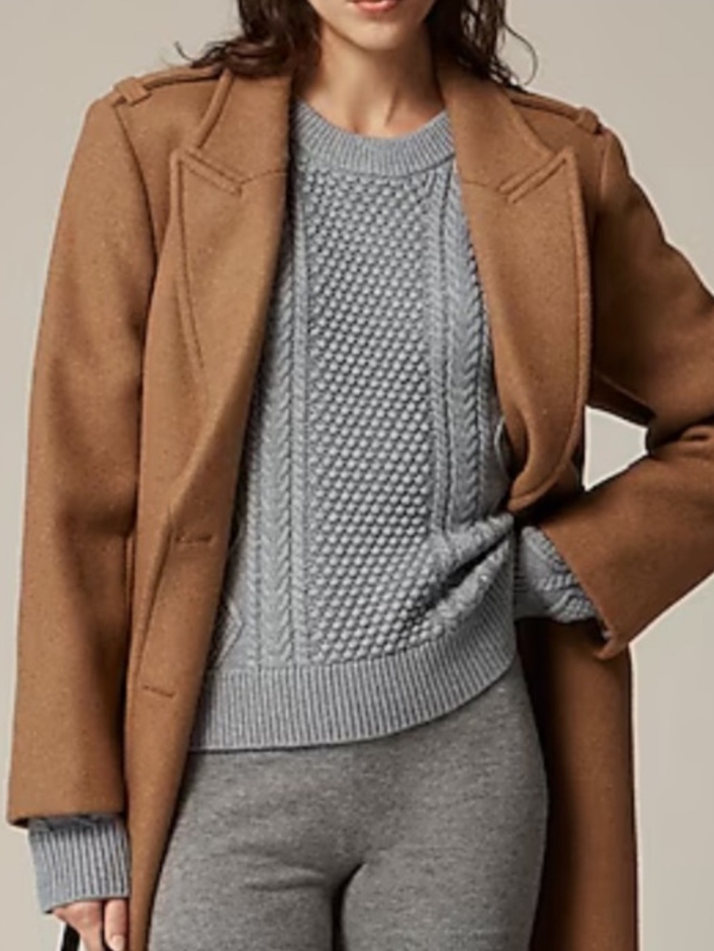 J. Crew 100% Cotton Light Blue Gray Cable-Knit Crewneck Sweater Size Small